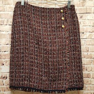 Talbots Petites Tweed Faux Wrap Skirt Size 6P Fringe Hem